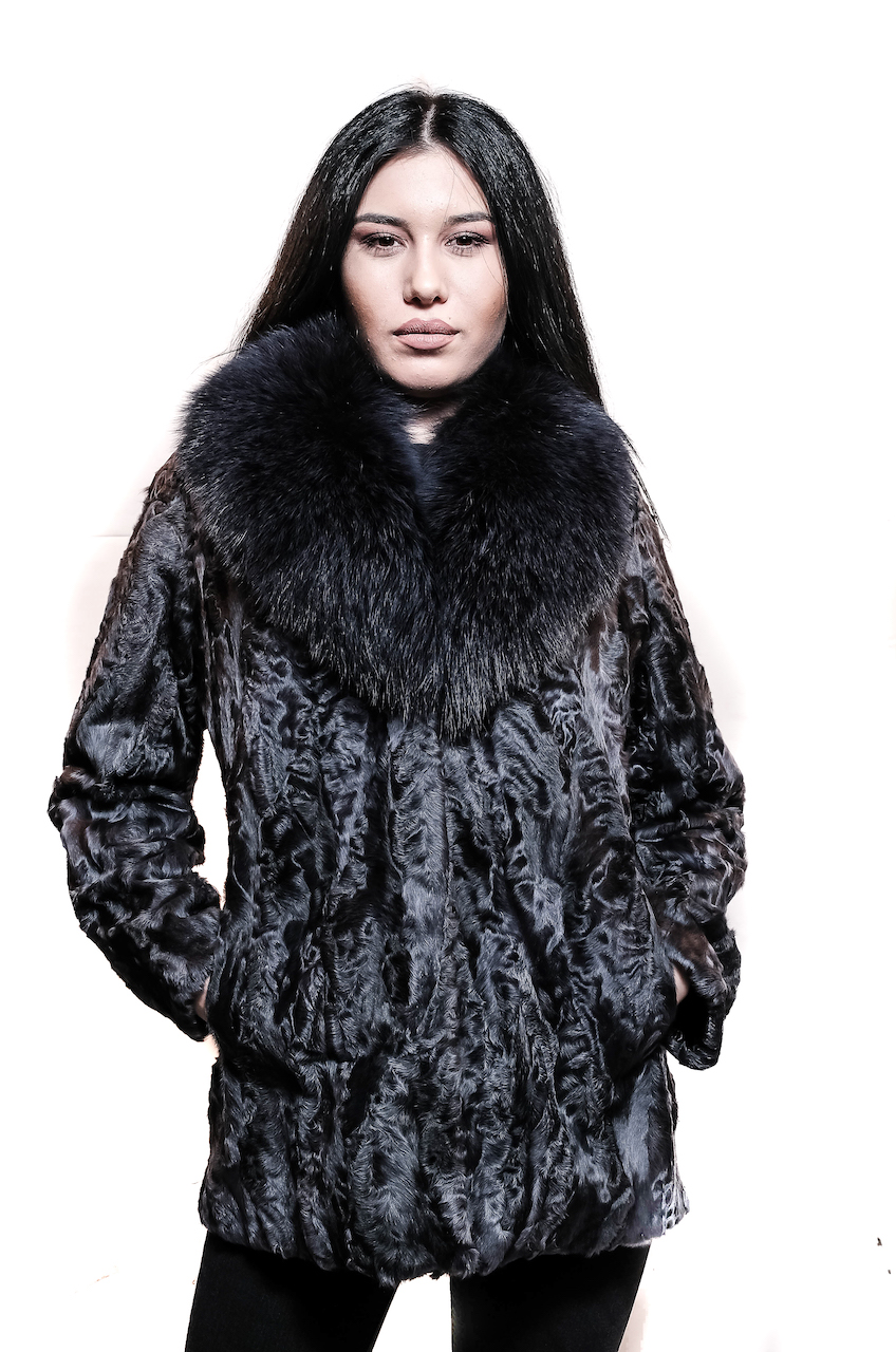 Astrakhan Blue Fur Jacket - Achillea Manoussi Furs